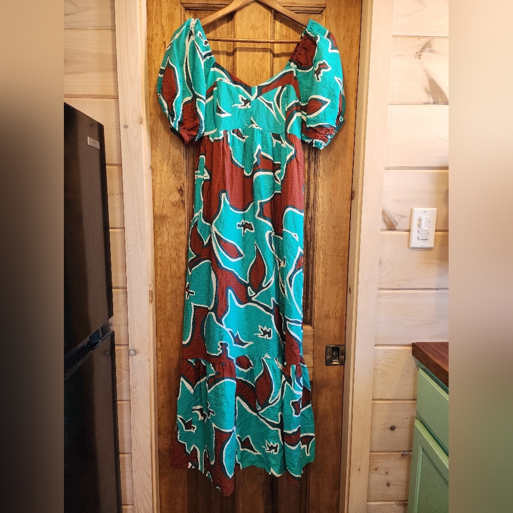 Nine West Bohemian Puff-Sleeve Maxi Dress